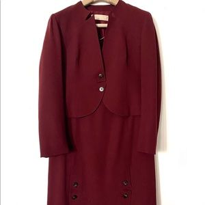 EUC Valentino Wool Skirt Suit Burgundy Sz 10 Italy